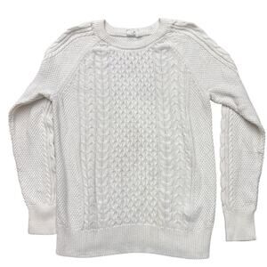 GAP Premium White Textured Fisherman Knit Sweater Medium